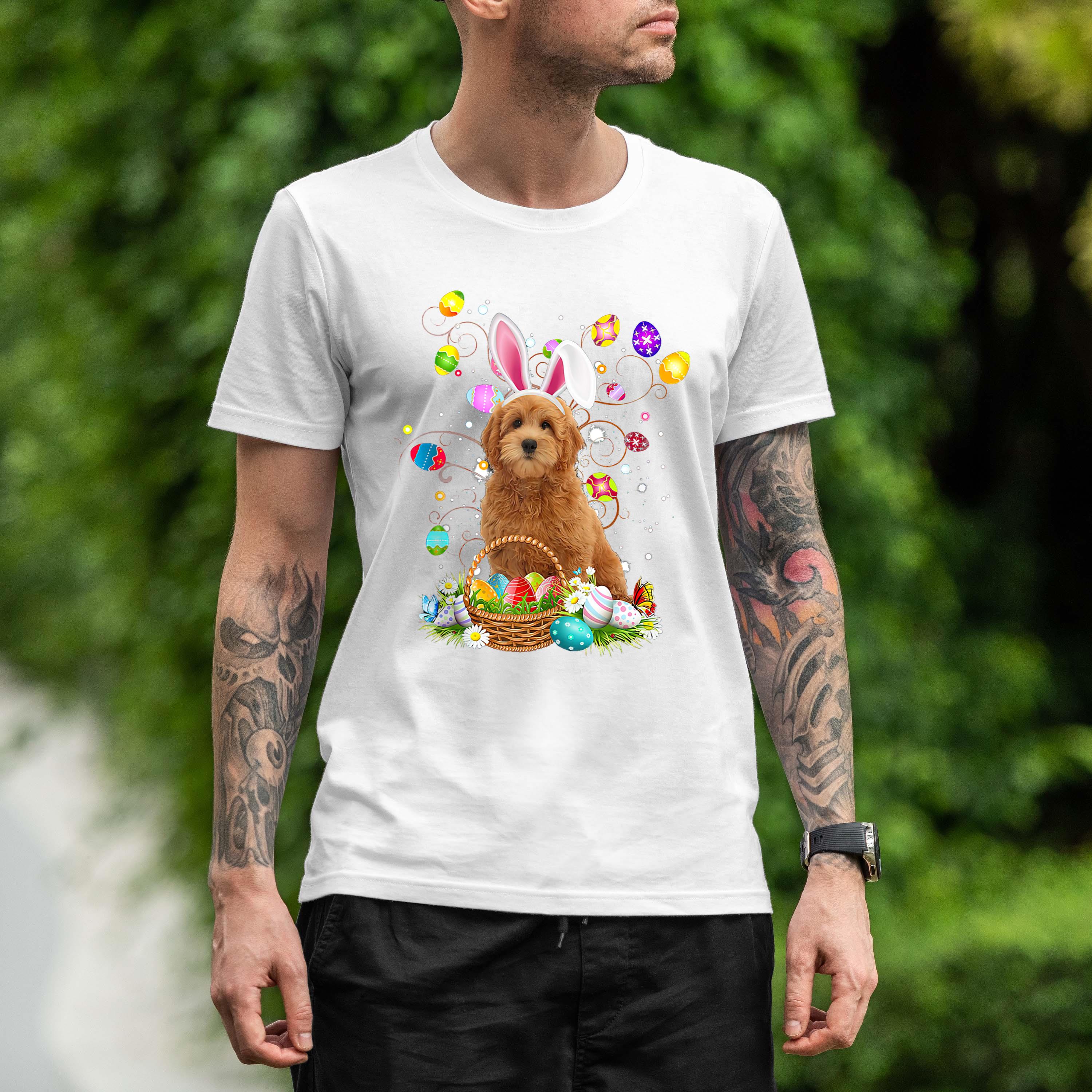 Goldendoodle Dog Easter Egg Hunting Basket Easter Day Shirt 